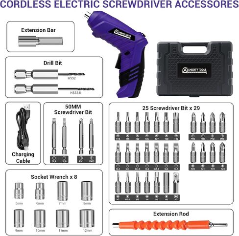 Electric Screwdriver Cordless, 3.6V Cordless Screwdriver Rechargeable, 47Pcs Small Power Screwdriver Set with Pivoting Handle and LED Light, 3Nm Battery Screw Gun for DIY Enthusiasts in Saudi Arabia