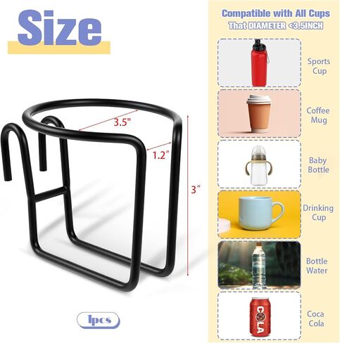 Cart Cup Holder with Bottom Bar, Shopping Universal Portable Stroller Ring Cup Holder Stainless Steel Reusable Grocery Cart Drink Holders for Bikes Trolleys Hanging Coffee Baby Bottle (Black) in Saudi Arabia