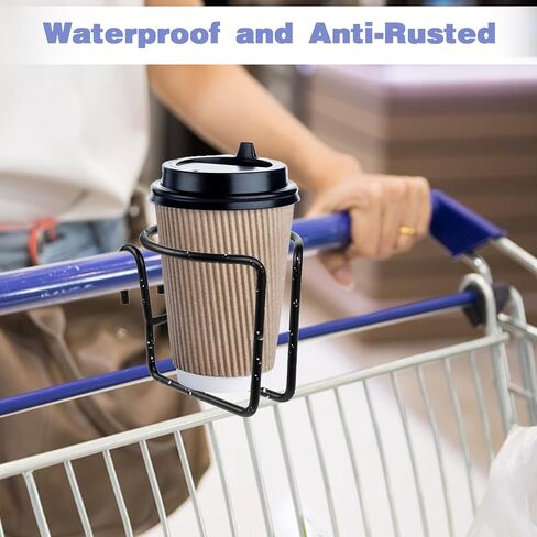 Cart Cup Holder with Bottom Bar, Shopping Universal Portable Stroller Ring Cup Holder Stainless Steel Reusable Grocery Cart Drink Holders for Bikes Trolleys Hanging Coffee Baby Bottle (Black) in Saudi Arabia
