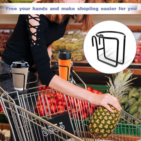Cart Cup Holder with Bottom Bar, Shopping Universal Portable Stroller Ring Cup Holder Stainless Steel Reusable Grocery Cart Drink Holders for Bikes Trolleys Hanging Coffee Baby Bottle (Black) in Saudi Arabia