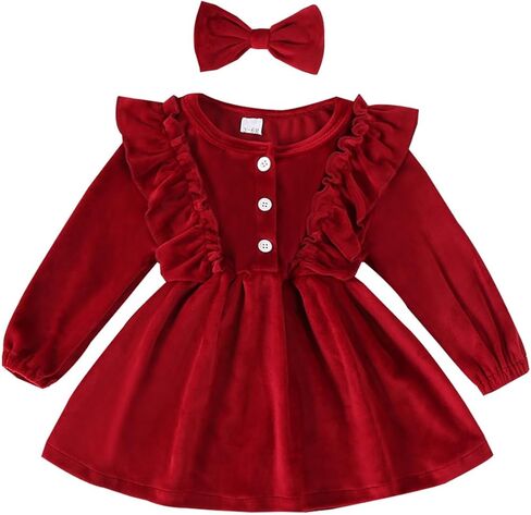 Karuedoo Toddler Baby Girl Fall Winter Dress Velvet Tutu Dress Ruffle Long Sleeve Christmas Birthday Party Princess Dresses in Saudi Arabia