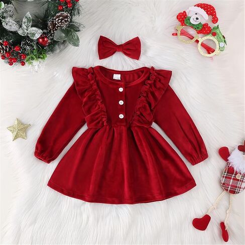 Karuedoo Toddler Baby Girl Fall Winter Dress Velvet Tutu Dress Ruffle Long Sleeve Christmas Birthday Party Princess Dresses in Saudi Arabia