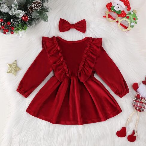 Karuedoo Toddler Baby Girl Fall Winter Dress Velvet Tutu Dress Ruffle Long Sleeve Christmas Birthday Party Princess Dresses in Saudi Arabia