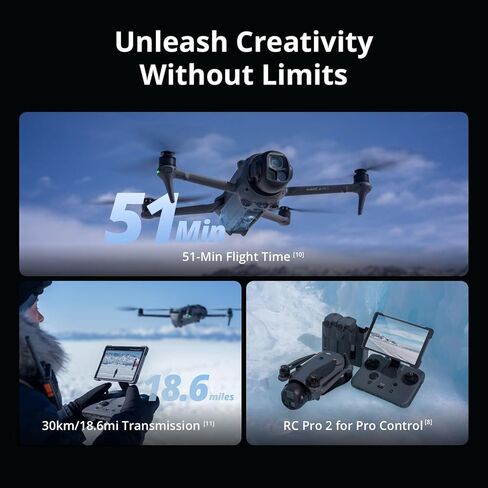 طائرة DJI Mavic 4 Pro بدون طيار مع مجموعة منشئ 512 جيجابايت - 6K60 HDR، 100 ميجابكسل، 51 دقيقة كحد أقصى لوقت الطيران، نطاق 18.6 ميل، حزمة تجنب شاملة الاتجاهات مع وحدة تحكم عن بعد RC Pro 2، 3 بطاريات، ذاكرة 128 جيجابايت، مركز شحن متوازي، حقيبة ظهر، CPS ضما in Kuwait