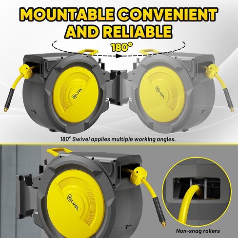 SILVEL Retractable Air Hose Reel, 3/8 in x 80FT Hybrid Hose Max 300PSI, Air Compressor Hose Reel with 6.5Ft Lead in, Auto-Rewind & 180° Swivel Bracket, Ceiling/Wall Mount for Garage, Workshop, DIY in Saudi Arabia