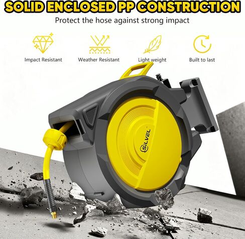 SILVEL Retractable Air Hose Reel, 3/8 in x 80FT Hybrid Hose Max 300PSI, Air Compressor Hose Reel with 6.5Ft Lead in, Auto-Rewind & 180° Swivel Bracket, Ceiling/Wall Mount for Garage, Workshop, DIY in Saudi Arabia