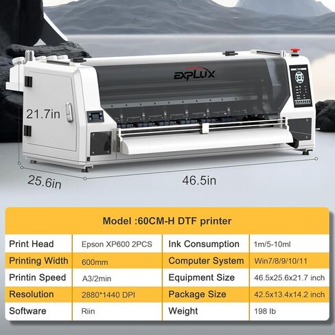طابعة EXPLUX A3+ Plus DTF، مع رؤوس طباعة مزدوجة XP600، ضعف سرعة الطباعة، عرض طباعة بحد أقصى 24 بوصة (A1Size) مع شاشة لمس LED مقاس 7 بوصات + تنظيف تلقائي في الوقت المناسب، حبر هدية لمدة عامين in Kuwait