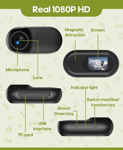 Cat Camera Collar with Video Recording,with 16G SD Card 1080p HD Mini Action Sport Cam,All Activities Pet Supplies/Stuff,Outdoor/Inoor Wireless Birthday Gift Black in Saudi Arabia