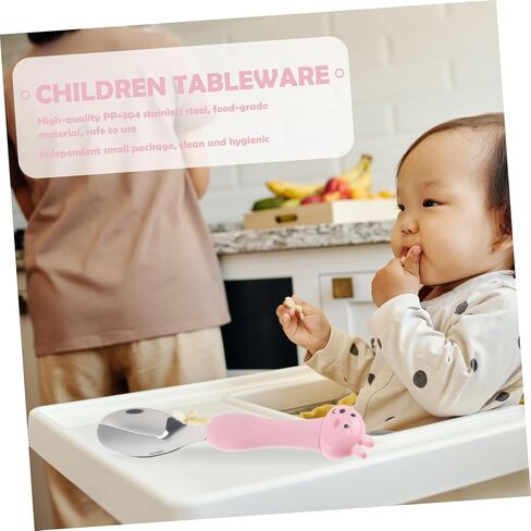 شوكة ملعقة من الفولاذ المقاوم للصدأ من Yardwe، تصميم حيوانات كرتونية، أدوات مائدة متينة مقاومة للصدأ لأساسيات التغذية للأولاد والبنات in Kuwait