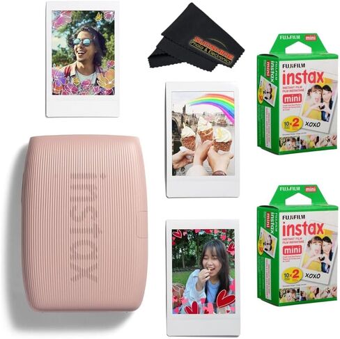 Fujifilm INSTAX Mini Link 3 Smartphone Printer with INSTAX Mini Instant Film and Sunshine Microfiber Cleaning Cloth... (2 Twin Pack (40 Sheets), Rose Pink) in Kuwait