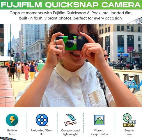 Fujifilm Quicksnap Flash Disposable Camera 400 Iso, 6 Pack, 35mm Camera, 27 Exp, Balveli Coth, Fuji Film Disposable Bulk, 6 Pack of Fuji Disposable Cameras. in Saudi Arabia