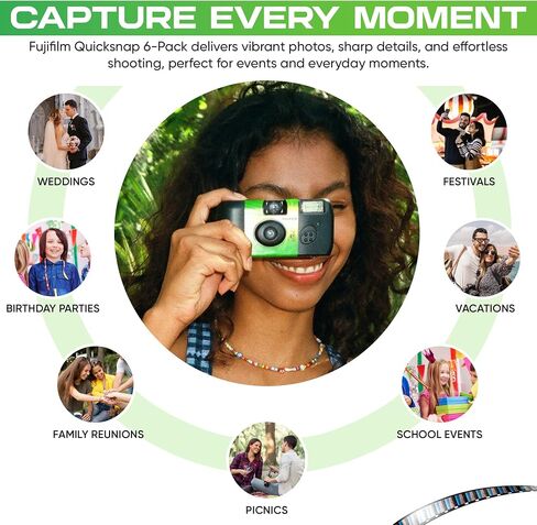 Fujifilm Quicksnap Flash Disposable Camera 400 Iso, 6 Pack, 35mm Camera, 27 Exp, Balveli Coth, Fuji Film Disposable Bulk, 6 Pack of Fuji Disposable Cameras. in Saudi Arabia