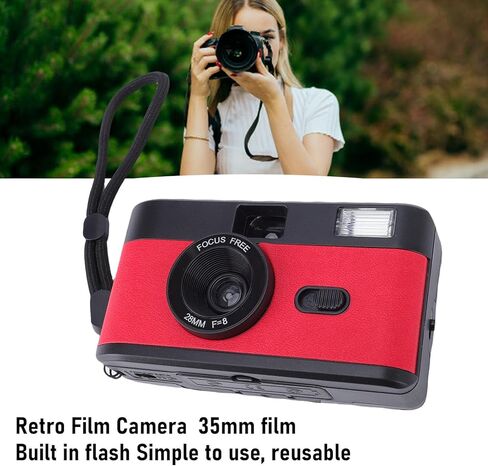 Gugxiom 35mm Film Camera, Build in Flash, Vintage Reusable Camera, Compatible with 135/35mm Black and White or Color Film (Black Red) in Saudi Arabia
