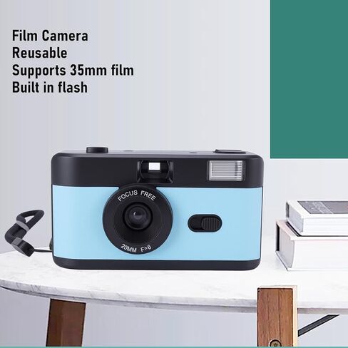 Half Frame Film Camera, 35mm Film Camera, Reusable Retro Digital Camera with Flash and 27 Color Films, Lightweight & Easy to Use (Black Blue) in Saudi Arabia