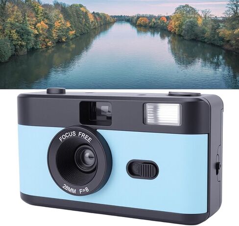 Half Frame Film Camera, 35mm Film Camera, Reusable Retro Digital Camera with Flash and 27 Color Films, Lightweight & Easy to Use (Black Blue) in Saudi Arabia