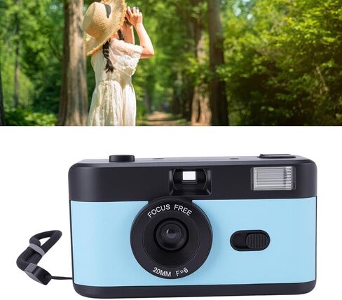 Half Frame Film Camera, 35mm Film Camera, Reusable Retro Digital Camera with Flash and 27 Color Films, Lightweight & Easy to Use (Black Blue) in Saudi Arabia