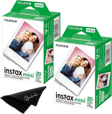 Fujifilm Instax Mini Film Two Instant Film Twin Packs - 40 EXP Total, ISO 800, Compatible to Mini Evo, Mini 12, Mini 11, Mini 40 Bundeld with Premium Balveli Microfiber Cloth in Saudi Arabia
