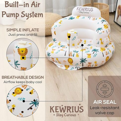 Inflatable Baby Seat Floor Seats for Babies 3 Months and Up for Infants, Blow Up Chair Inflatable Baby Chair, Infant Chair with Built in Air Pump (Inflatable Seat Safari) in Saudi Arabia