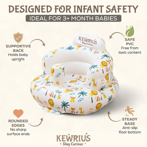 Inflatable Baby Seat Floor Seats for Babies 3 Months and Up for Infants, Blow Up Chair Inflatable Baby Chair, Infant Chair with Built in Air Pump (Inflatable Seat Safari) in Saudi Arabia