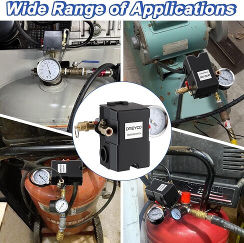 Dreyoo Air Compressor Pressure Switch 90-120 4-Port 20 Amp with 0-200 PSI Gauge and 200 PSI Safety Relief Valve, 1/4" NPT Replacement Pressure Switch Parts for Air Compressor in Kuwait