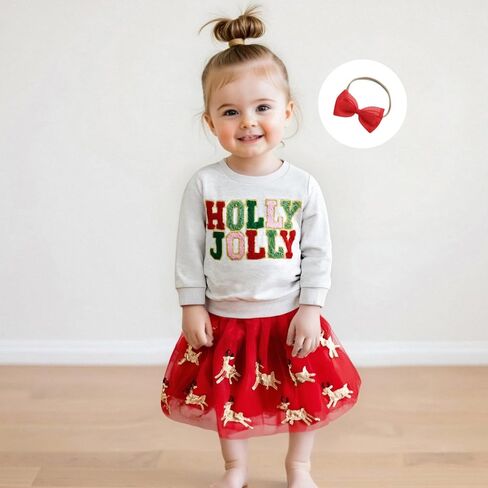 Christmas Toddler Girl Outfit Long Sleeve Sweatshirt Pullover Elk Tutu Dress Kids Fall Winter Clothes Skirt Set in Saudi Arabia