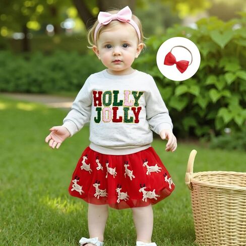 Christmas Toddler Girl Outfit Long Sleeve Sweatshirt Pullover Elk Tutu Dress Kids Fall Winter Clothes Skirt Set in Saudi Arabia
