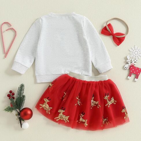 Christmas Toddler Girl Outfit Long Sleeve Sweatshirt Pullover Elk Tutu Dress Kids Fall Winter Clothes Skirt Set in Saudi Arabia