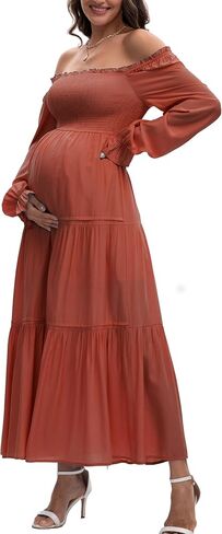 Women's Fall Long Sleeve Maternity Maxi Dress Flowy Tiered A Line Photoshoot Baby Shower Dress in Saudi Arabia