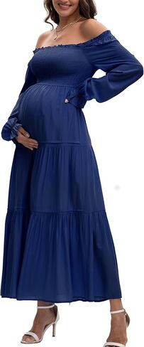 Women's Fall Long Sleeve Maternity Maxi Dress Flowy Tiered A Line Photoshoot Baby Shower Dress in Saudi Arabia