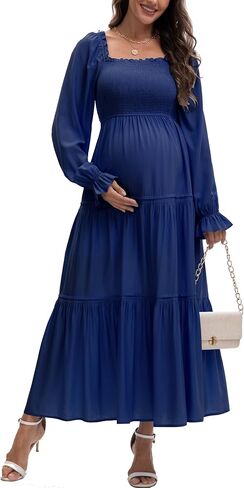 Women's Fall Long Sleeve Maternity Maxi Dress Flowy Tiered A Line Photoshoot Baby Shower Dress in Saudi Arabia