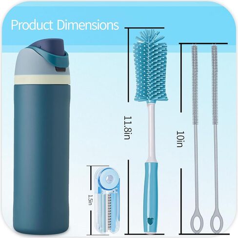 مجموعة فرش تنظيف السيليكون - فرشاة زجاجة مياه بمقبض طويل وفرشاة تنظيف شديدة التحمل، مجموعة تنظيف أكواب متعددة الأغراض 4 في 1 للترمس والزجاجات الرياضية وأكواب القهوة in Kuwait
