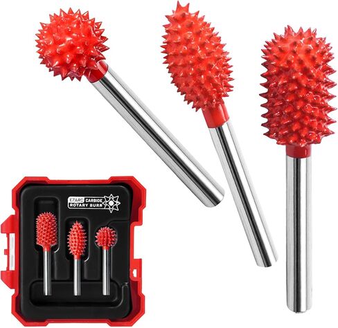 EZARC Tungsten Carbide Rotary Burr, 1/8’’ Shaft Flame Tip Wood Carving Bit, Very Coarse Engraving & Material Removal Tool with Storage Case in Saudi Arabia
