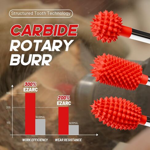 EZARC Tungsten Carbide Rotary Burr, 1/8’’ Shaft Flame Tip Wood Carving Bit, Very Coarse Engraving & Material Removal Tool with Storage Case in Saudi Arabia