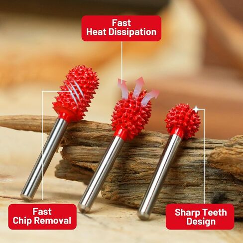 EZARC Tungsten Carbide Rotary Burr, 1/8’’ Shaft Flame Tip Wood Carving Bit, Very Coarse Engraving & Material Removal Tool with Storage Case in Saudi Arabia