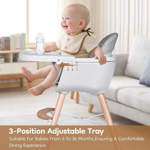 High Chairs for Babies and Toddlers,3 in 1 Convertible Wooden highchair, Baby High Chair with Adjustable Legs,5 Point Harness, Footrest, Dishwasher-Safe Tray & PU Leather Cushion, Beige in Saudi Arabia