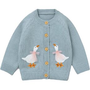 سترة DovFanny للأطفال الصغار والبنات سترة دافئة بأكمام طويلة ومعاطف صوفية ملابس محبوكة مع أوزة لطيفة in Kuwait