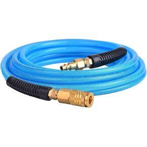 25FT 1/4 Inch Reinforced Polyurethane Air Hose for Compressor - Flexible Heavy Duty Braided Pneumatic Hose with Quick Connect Fittings 300 PSI for Garage Shop Automotive Use in Kuwait