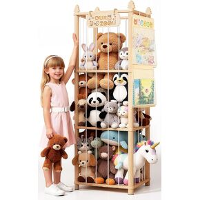 Stuffed Animal Storage - Large Capacity Wooden Toy Storage Organizer with 1 Removable Hanging Storage Net, Space Saving Design for Kids' Rooms, Bedroom, Playroom or Nurseries, Natural in Saudi Arabia