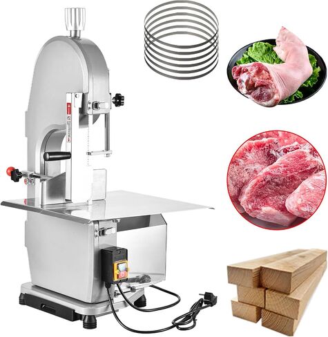 Commercial Electric Bone Saw Machine 750W Bone Sawing Machine with Stainless Steel 18.1" x 12.4" Workbench 0.16"-4.3" Cutting Thickness Frozen Meat Cutter with 5 Saw Blades for Fish Rib Pork Beef in Kuwait