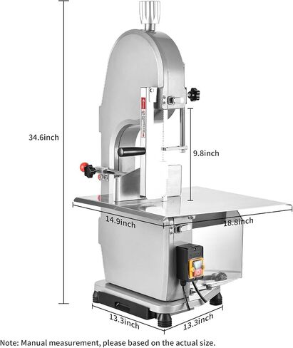 Commercial Electric Bone Saw Machine 750W Bone Sawing Machine with Stainless Steel 18.1" x 12.4" Workbench 0.16"-4.3" Cutting Thickness Frozen Meat Cutter with 5 Saw Blades for Fish Rib Pork Beef in Kuwait