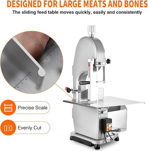 Commercial Electric Bone Saw Machine 750W Bone Sawing Machine with Stainless Steel 18.1" x 12.4" Workbench 0.16"-4.3" Cutting Thickness Frozen Meat Cutter with 5 Saw Blades for Fish Rib Pork Beef in Kuwait