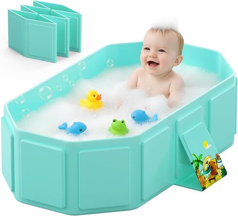 Collapsible Baby Bathtub, Toddler Bathtub with a Drain Plug, Folded for Storage Without Assembly, Suitable for Newborns to Toddlers, Portable Bathtub for Outdoor Travel, Green in Saudi Arabia