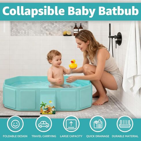 Collapsible Baby Bathtub, Toddler Bathtub with a Drain Plug, Folded for Storage Without Assembly, Suitable for Newborns to Toddlers, Portable Bathtub for Outdoor Travel, Green in Saudi Arabia