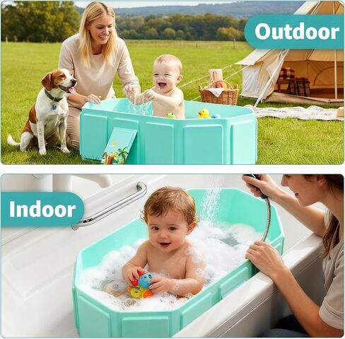Collapsible Baby Bathtub, Toddler Bathtub with a Drain Plug, Folded for Storage Without Assembly, Suitable for Newborns to Toddlers, Portable Bathtub for Outdoor Travel, Green in Saudi Arabia