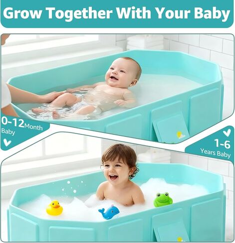 Collapsible Baby Bathtub, Toddler Bathtub with a Drain Plug, Folded for Storage Without Assembly, Suitable for Newborns to Toddlers, Portable Bathtub for Outdoor Travel, Green in Saudi Arabia