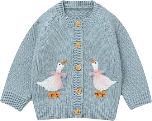 DovFanny Baby Toddler Girl Cardigan Warm Sweater Floral Long Sleeve Jumpers Coats Knitted Clothes with Cute Goose in Saudi Arabia