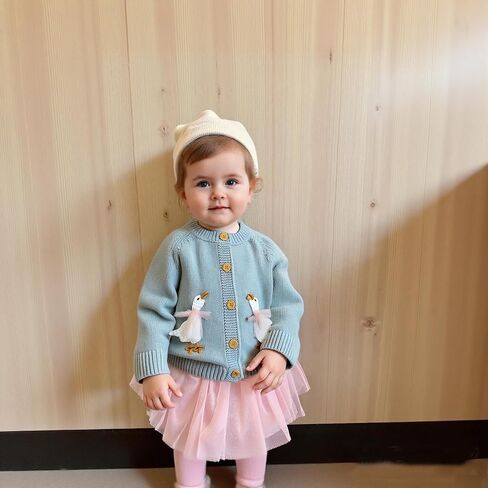 DovFanny Baby Toddler Girl Cardigan Warm Sweater Floral Long Sleeve Jumpers Coats Knitted Clothes with Cute Goose in Saudi Arabia