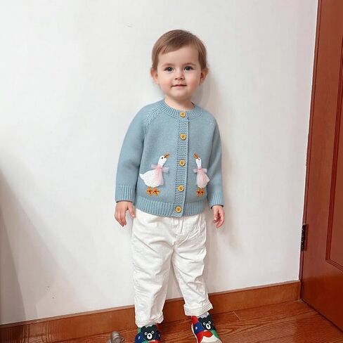 DovFanny Baby Toddler Girl Cardigan Warm Sweater Floral Long Sleeve Jumpers Coats Knitted Clothes with Cute Goose in Saudi Arabia