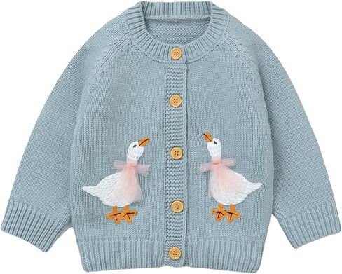 سترة DovFanny للأطفال الصغار والبنات سترة دافئة بأكمام طويلة ومعاطف صوفية ملابس محبوكة مع أوزة لطيفة in Kuwait