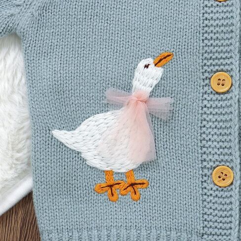 DovFanny Baby Toddler Girl Cardigan Warm Sweater Floral Long Sleeve Jumpers Coats Knitted Clothes with Cute Goose in Saudi Arabia